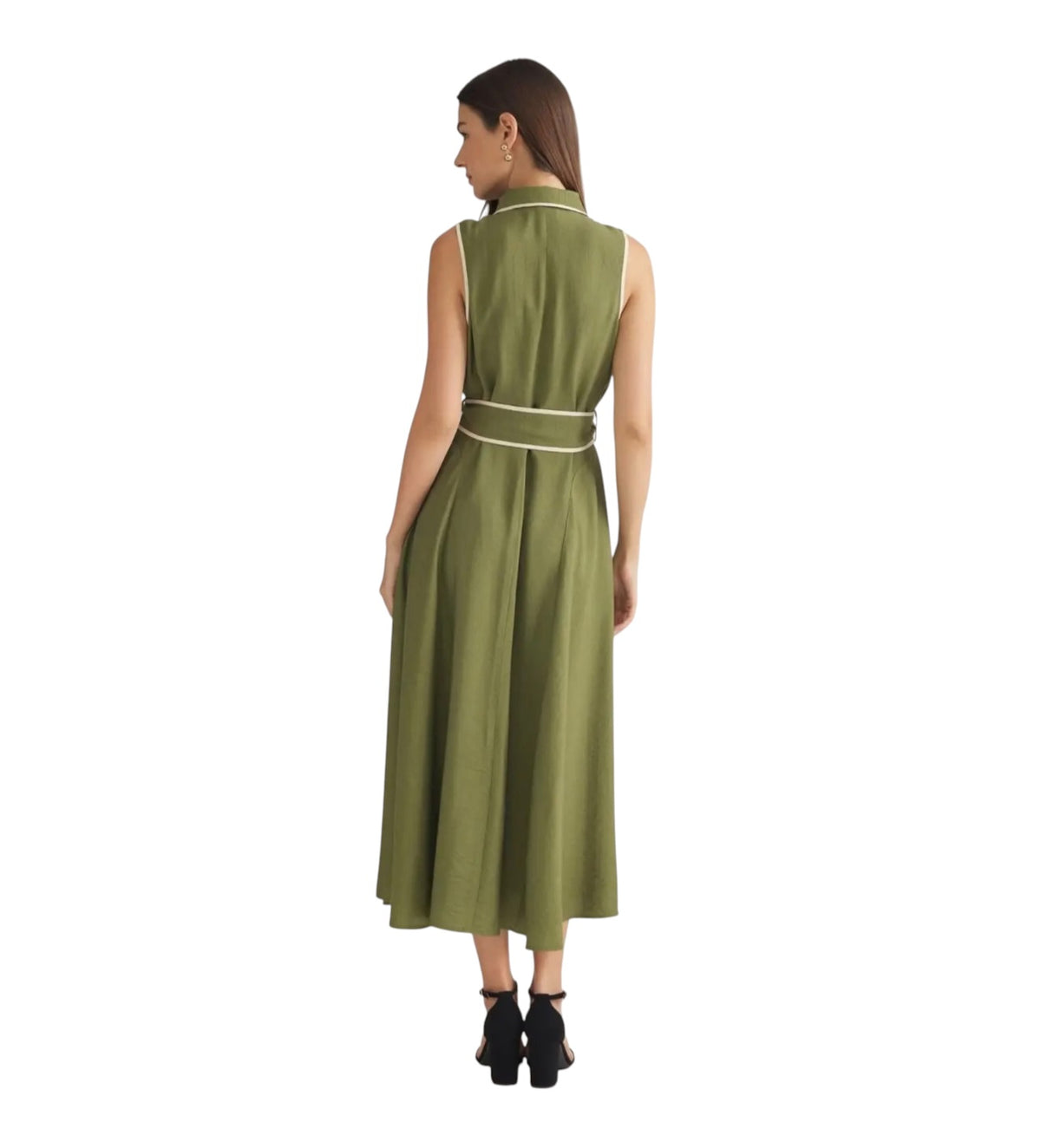 Sleeveless Olive Belted Midi