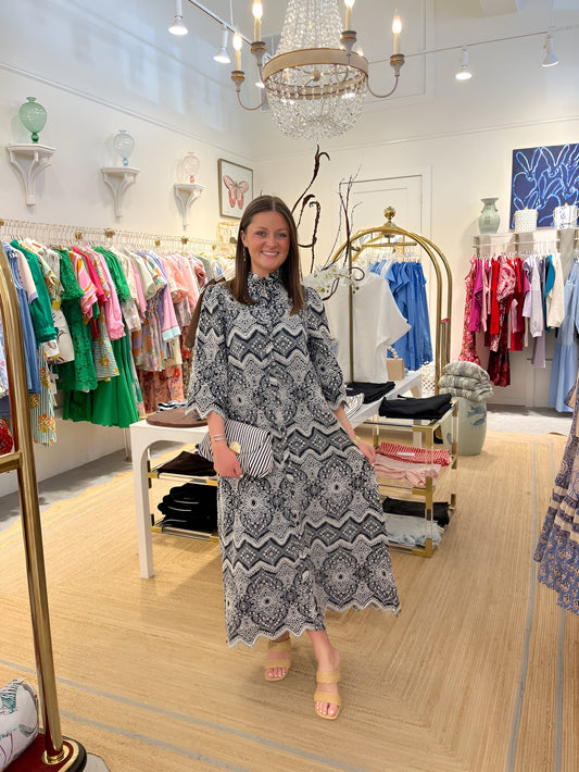 Embroidered Shirt Dress in Navy