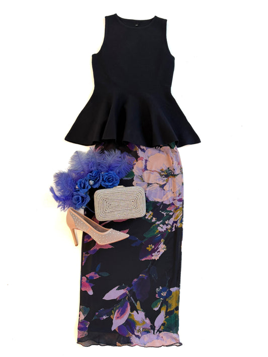 Mesh Midi Skirt in Purple Blooms