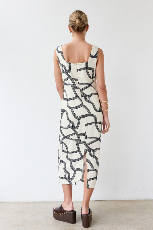 Black & Cream Brushstroke Midi