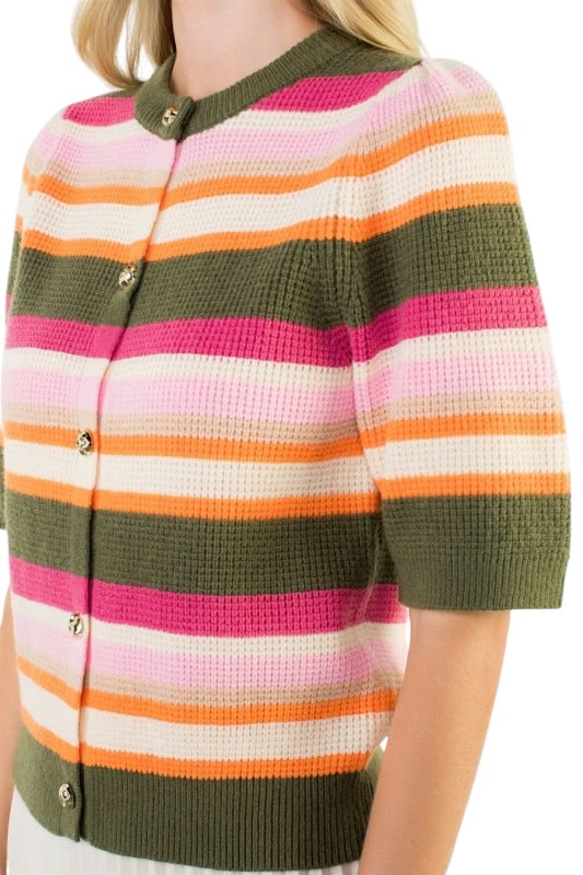 Olive & Pink Stripe Cardigan
