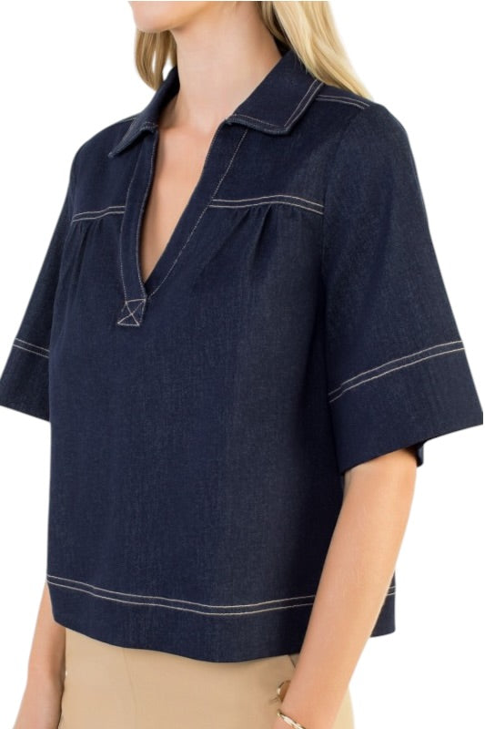 Dark Denim Collared Top