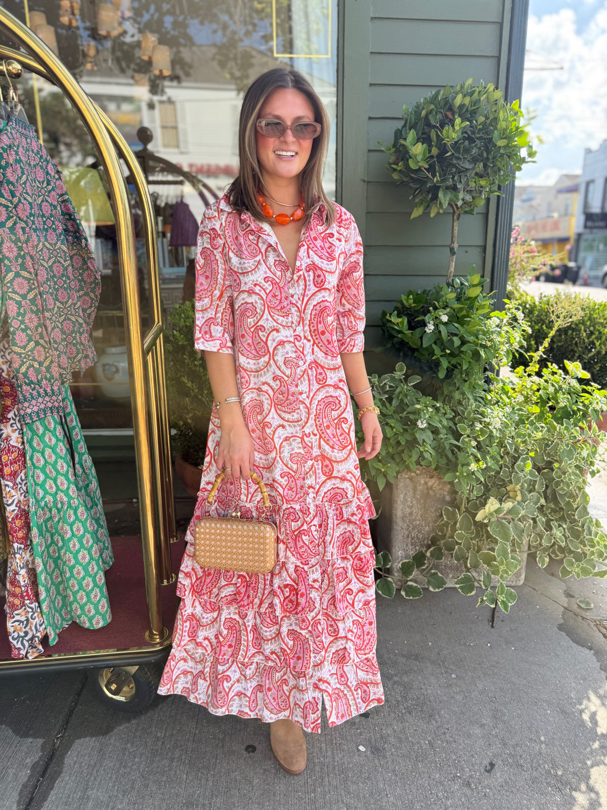 Basin Street Midi in Orange & Pink Paisley