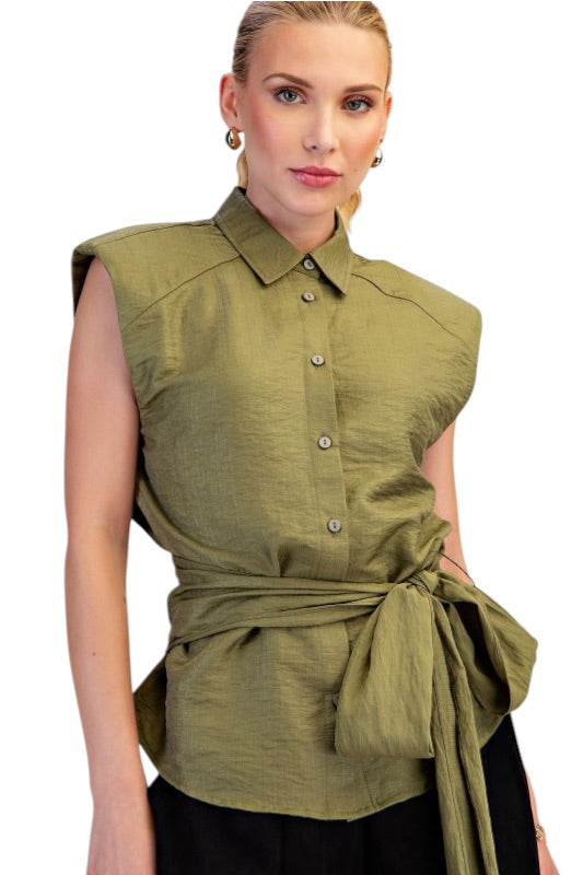 Tie Waist Collared Top