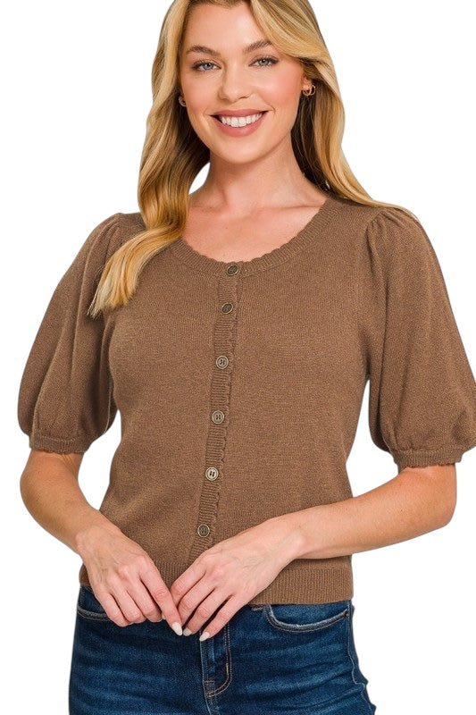 Puff Sleeve Cardigan - 3 Colors