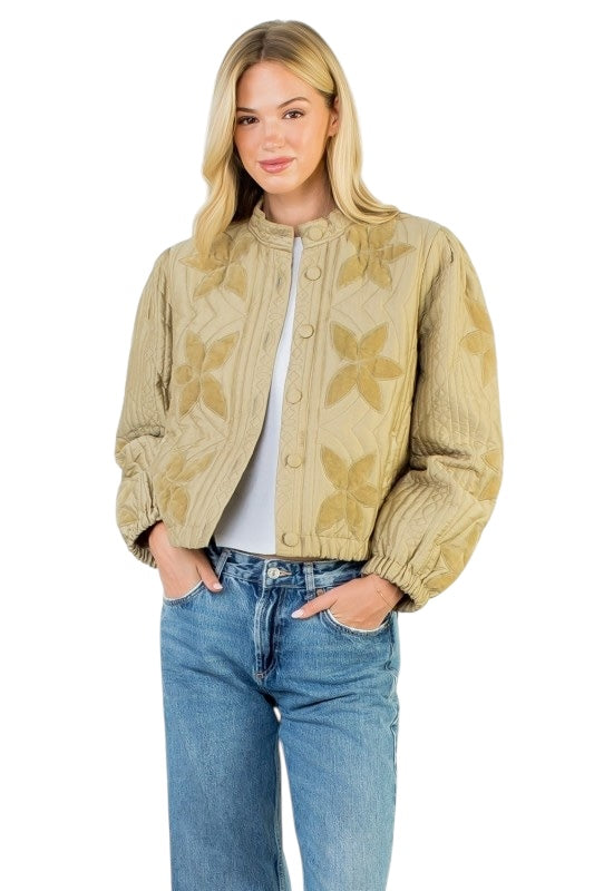 Velvet Pinwheel Quilted Jacket in Olive