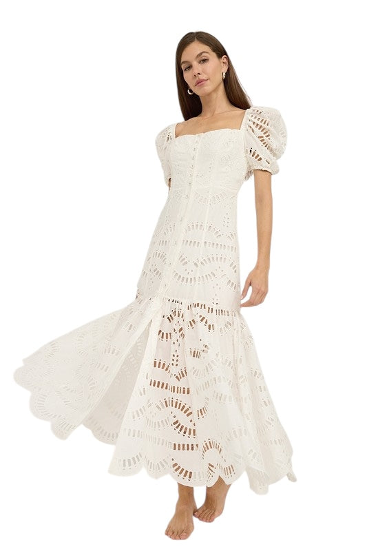 Betsy Eyelet Midi in White