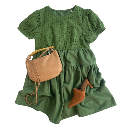 Eyelet Tiered Mini in Basil