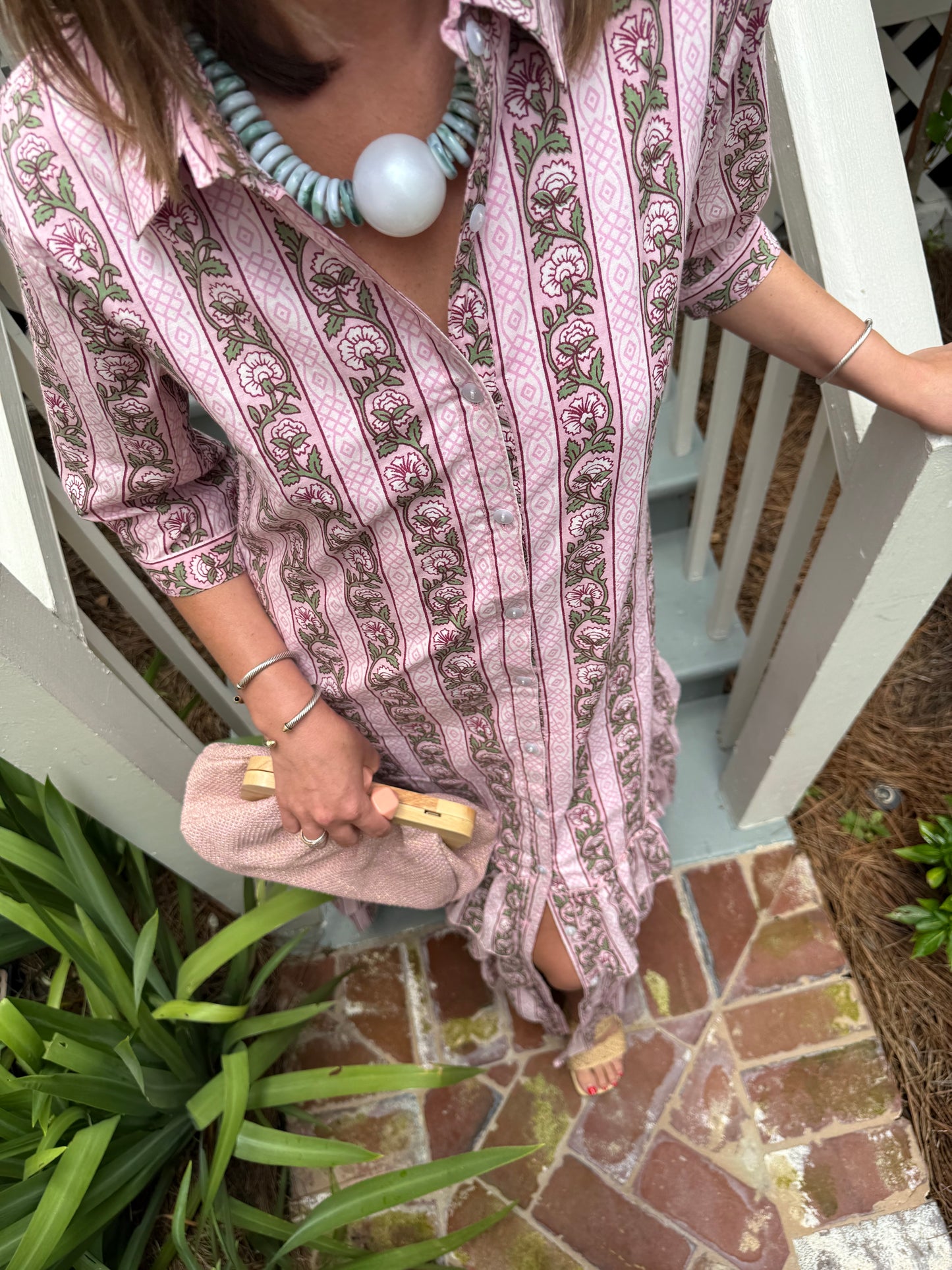 Basin Street Midi in Pink & Green Floral Vine
