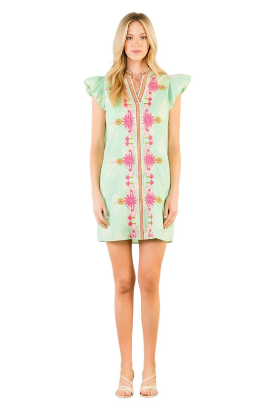 Mint Embroidered Flutter Mini