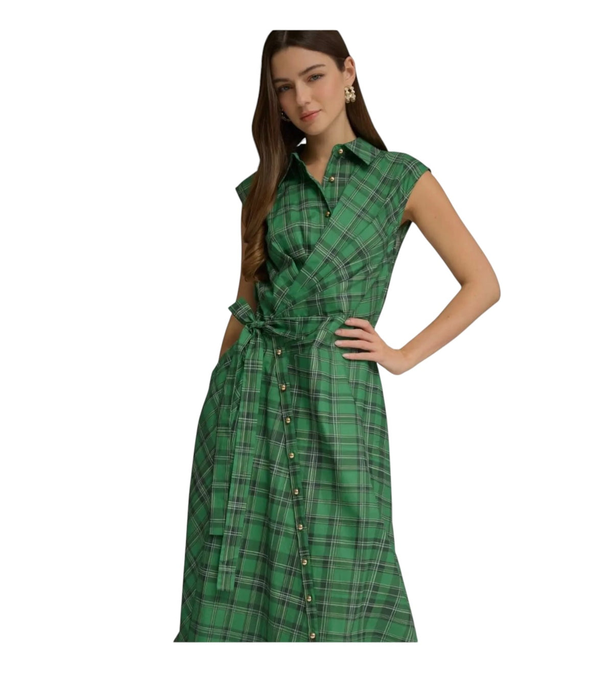 Wrap Front Plaid Midi