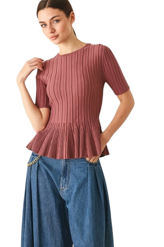 Peplum Knit Top in Rose