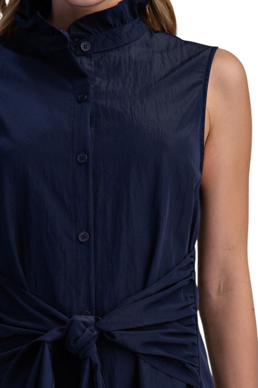 Navy Tie Waist Midi Dress
