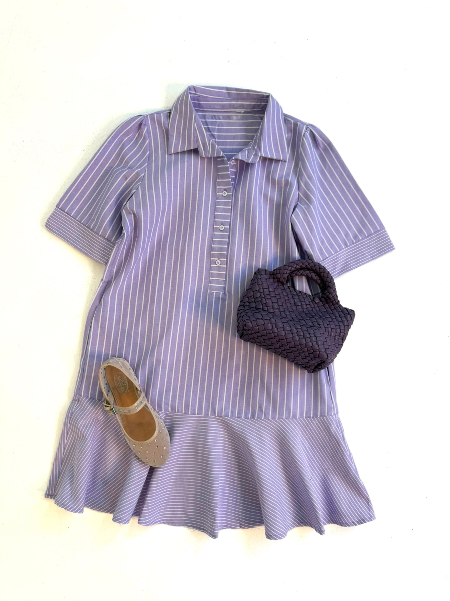 Mixed Stripes Shirt Dress in Lavender