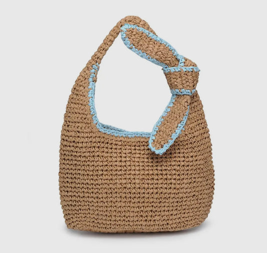 Raffia Knot Tote in Turquoise