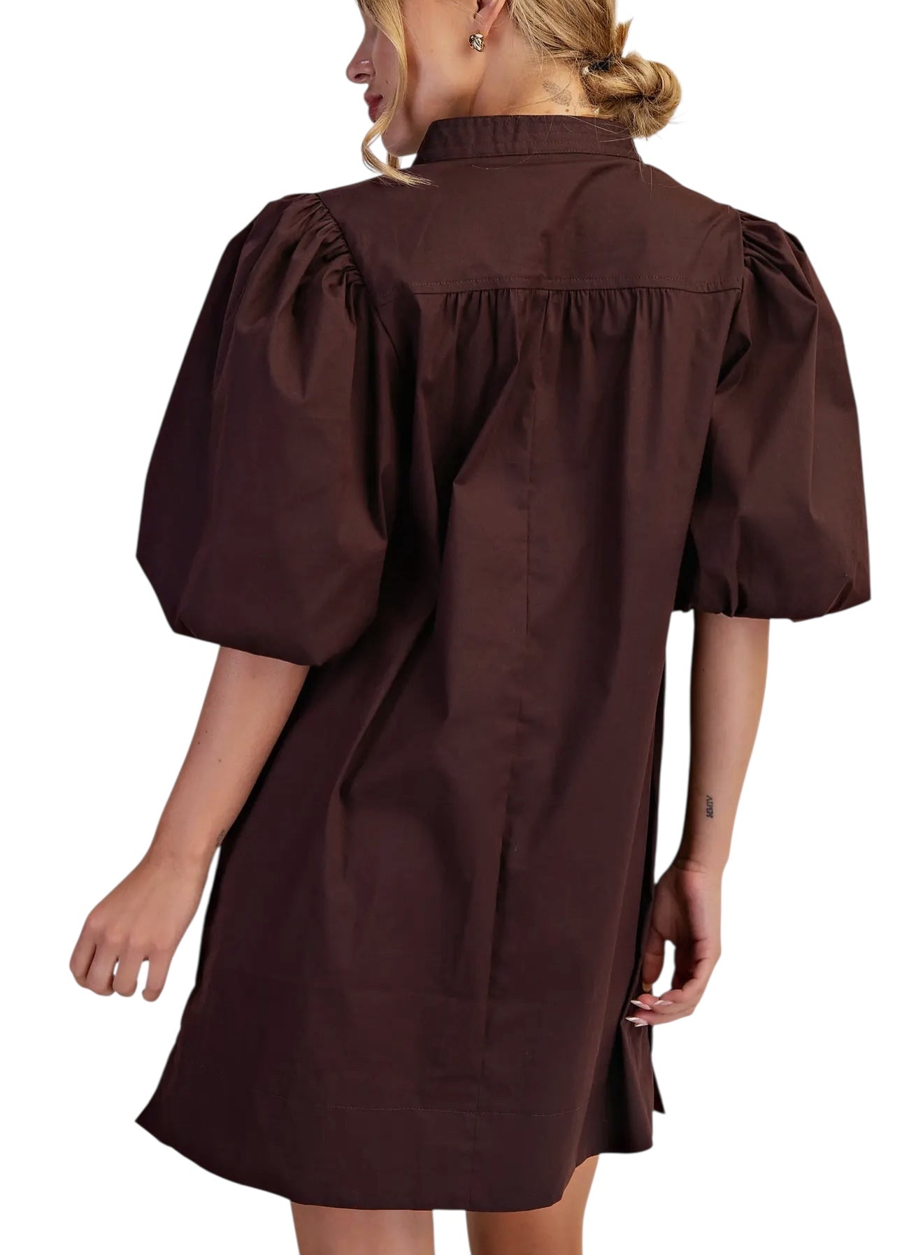 Mandarin Collar Poplin Mini in Chocolate