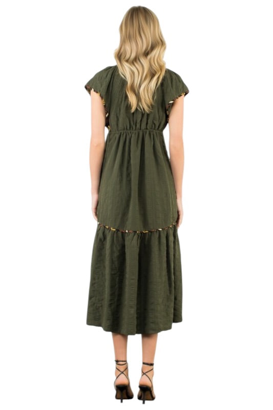 Olive Flutter Sleeve Midi