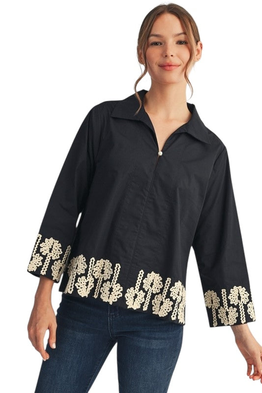 Embroidered Detail Top in Black