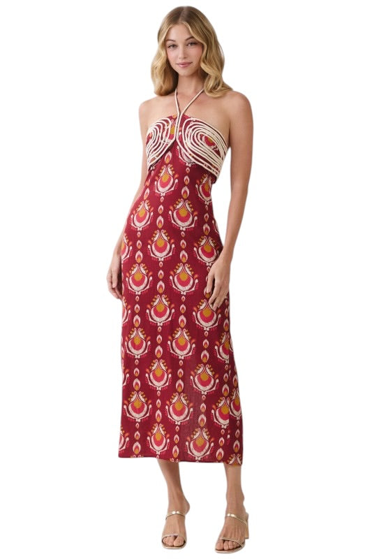 Wine Ikat Halter Midi