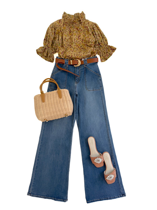 Taylor Top in Mustard Floral Vine