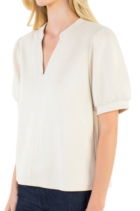 Faux Suede Notched Neck Top- 3 Colors