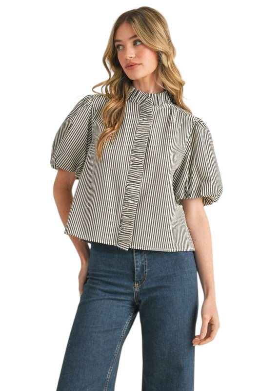 Stripe Ruffle Front Top