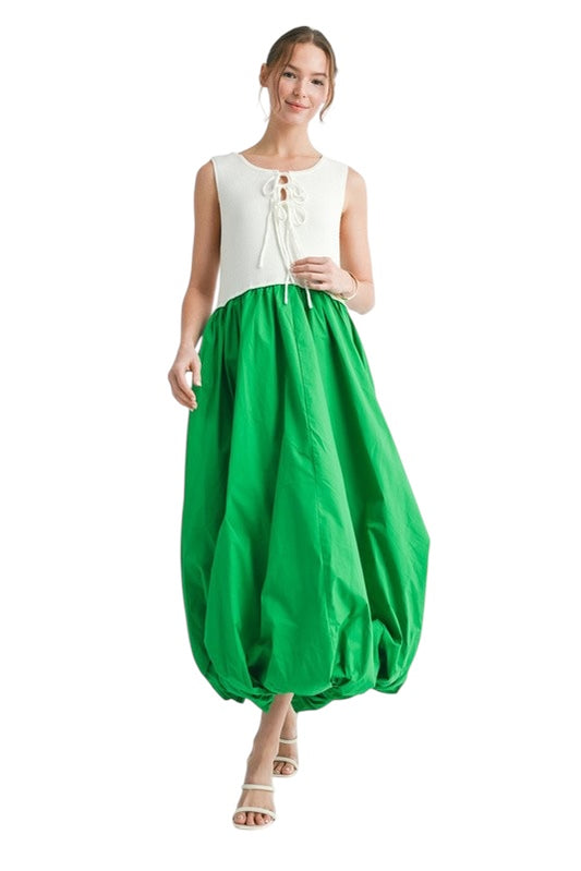 Mixed Media Bubble Midi in Green