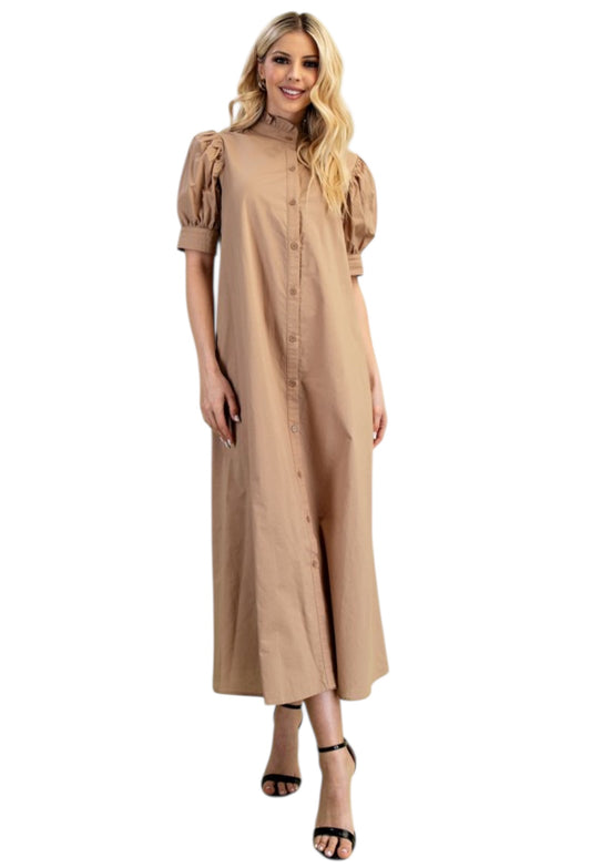 Poplin Shirt Dress in Latte