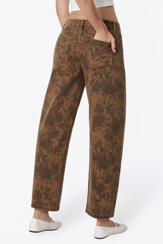 Chocolate Florals Barrel Jeans