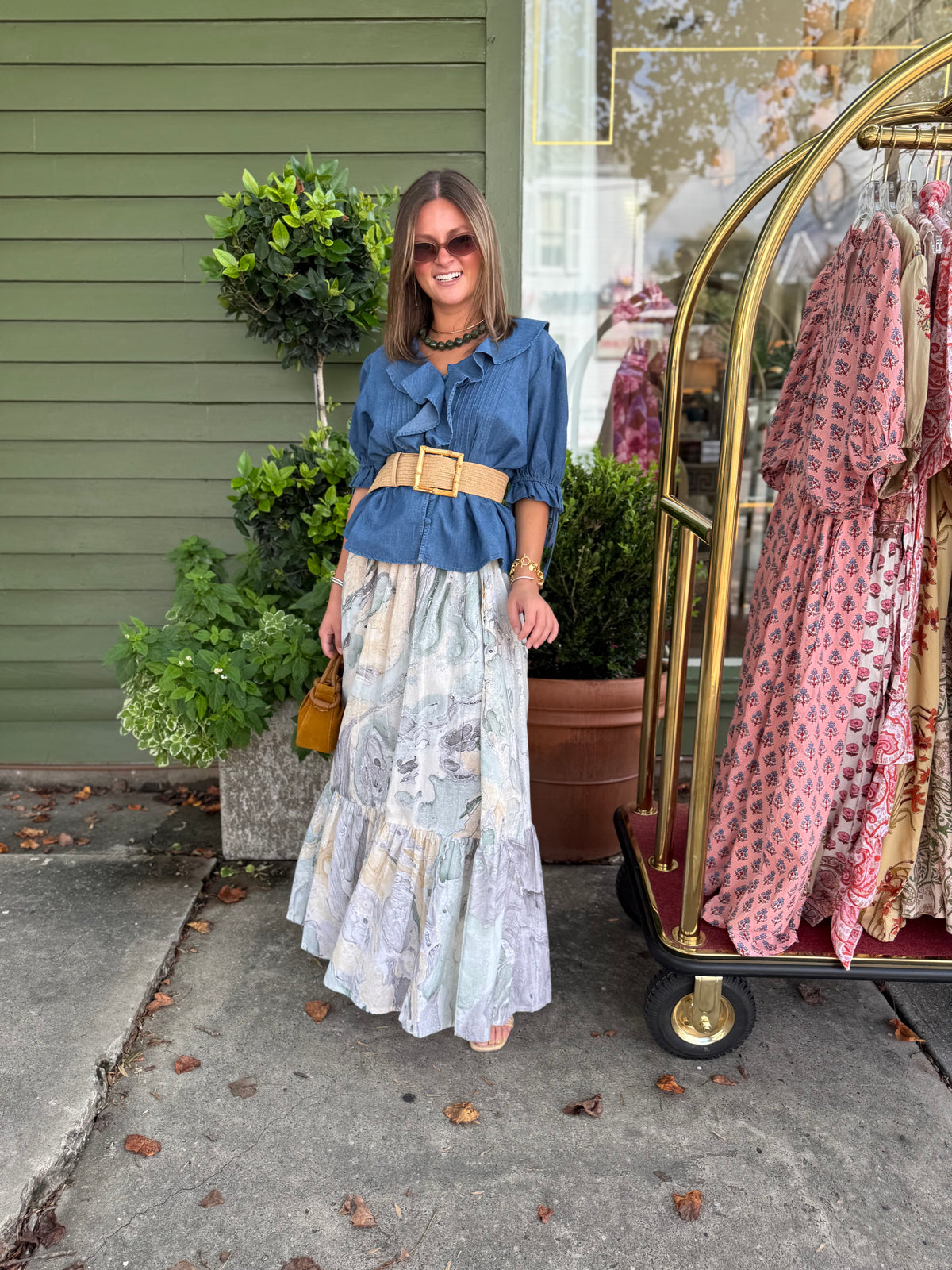 Uptown Maxi Skirt in Green Marble
