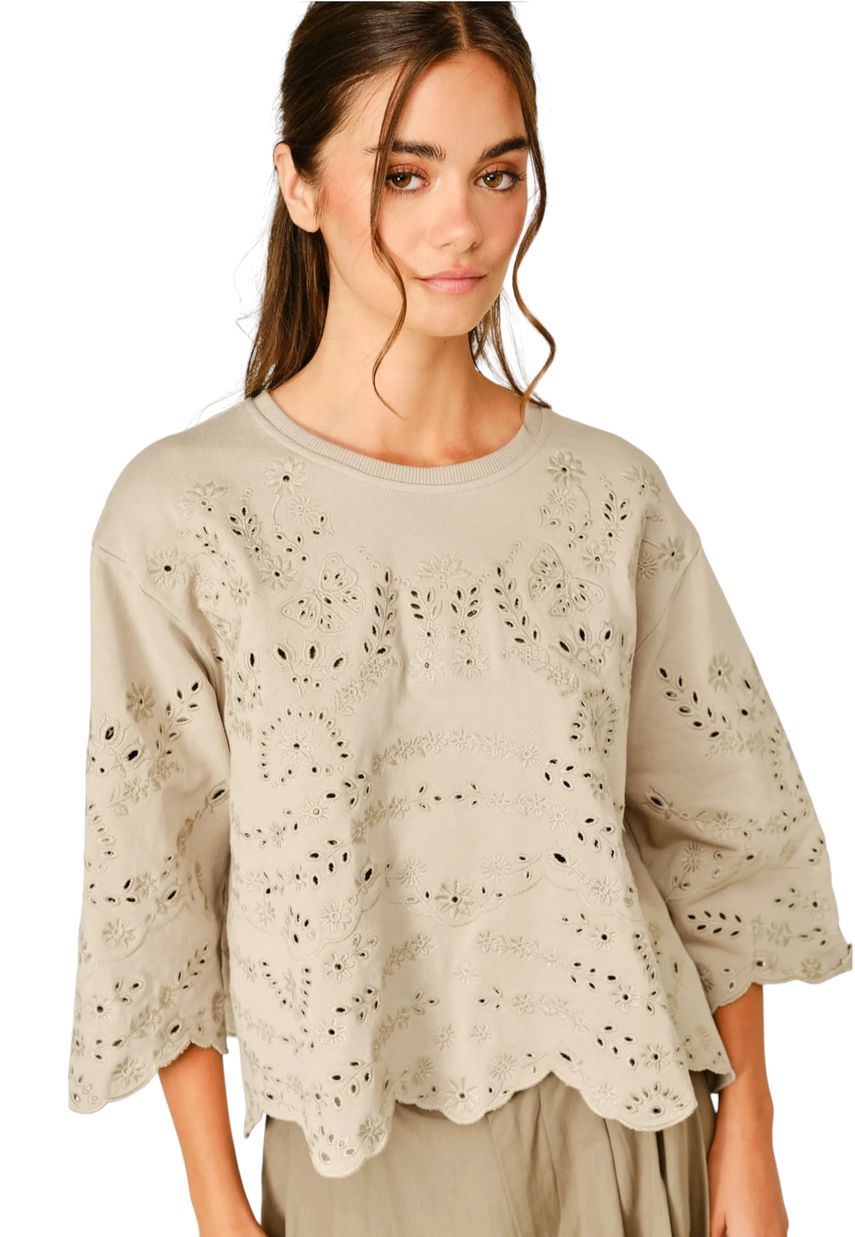 Eyelet Sweatshirt- 2 Colors
