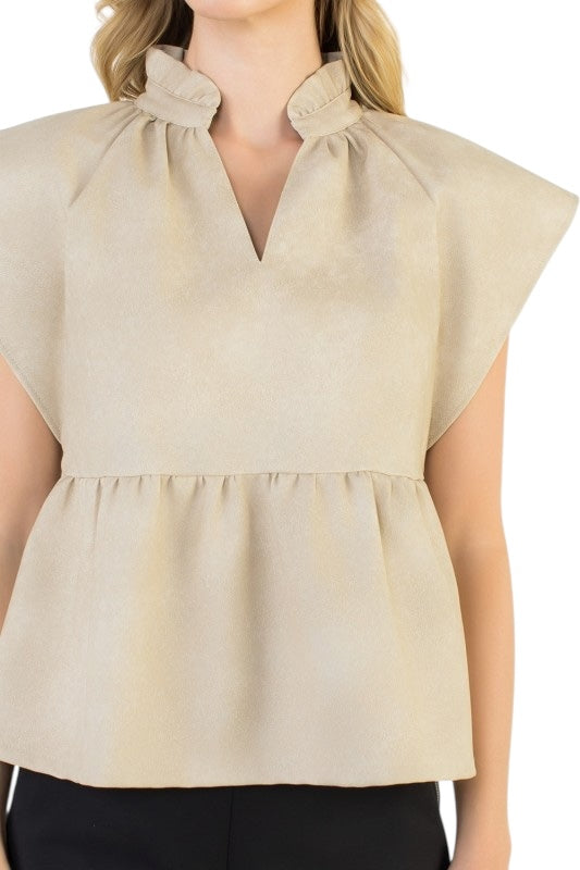 Vegan Leather Top in Beige