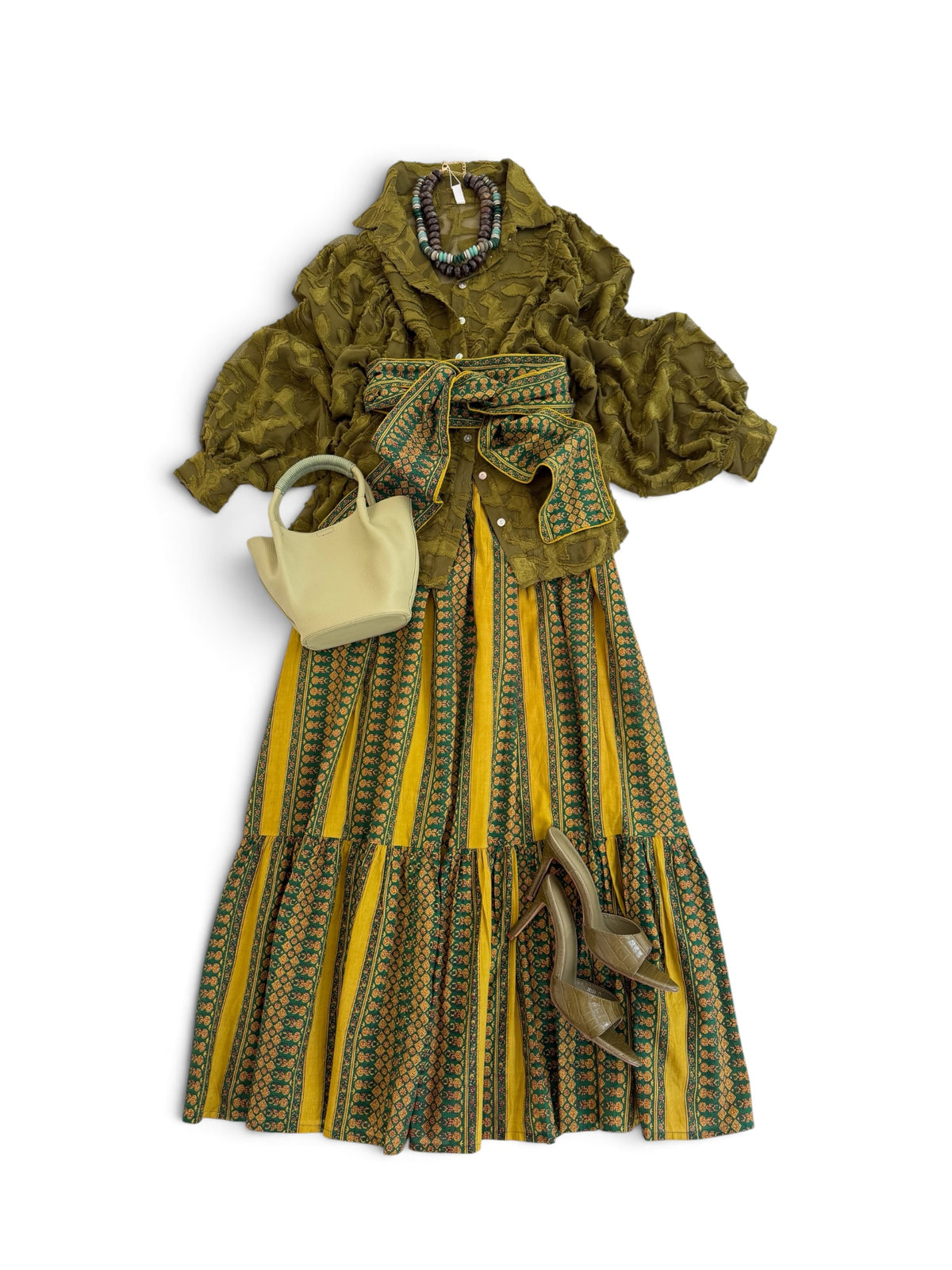 Uptown Maxi Skirt in Citron Stripe w/ Belt