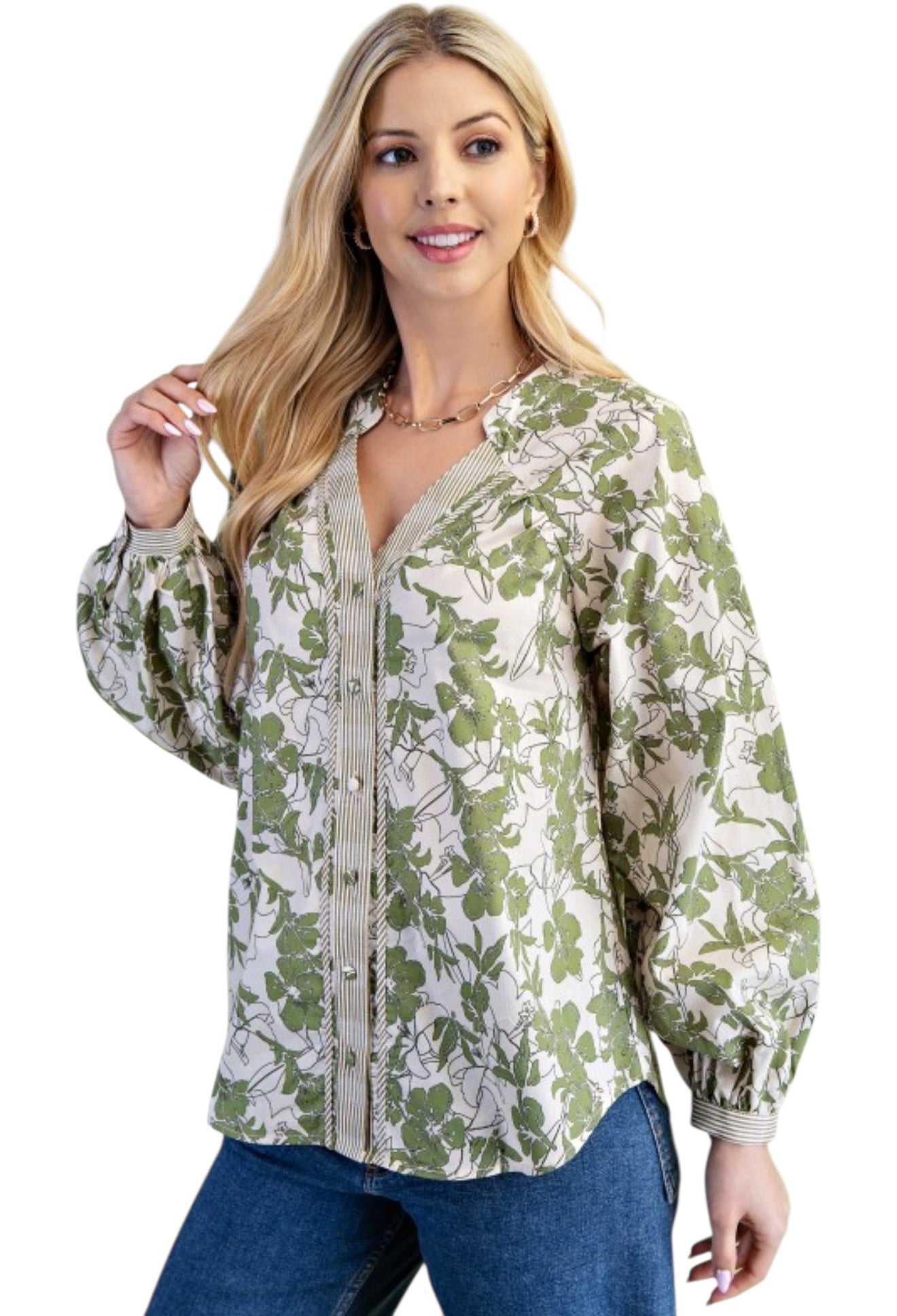 Abstract Floral Poplin Blouse - 2 Colors