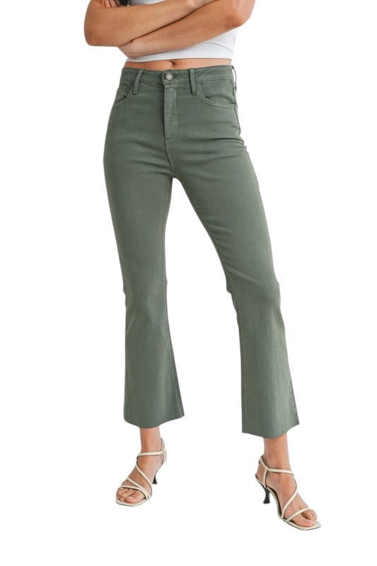 Denim Crop Flare in Olive