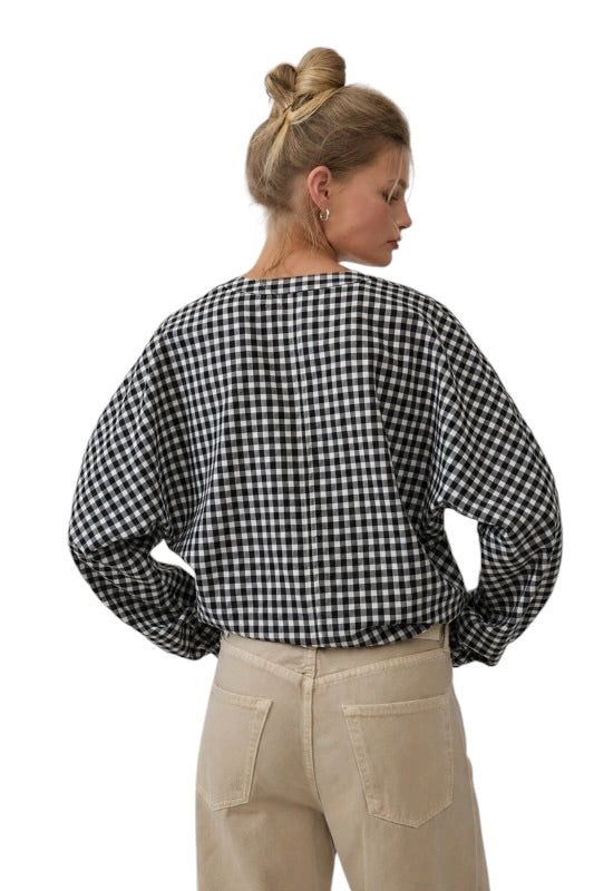 Gingham Drawstring Blouse- 2 Colors