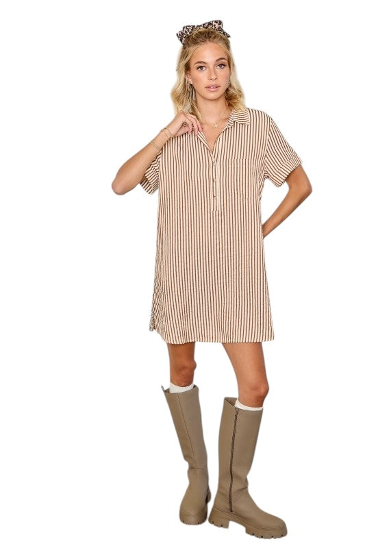Saddle Stripe Shirt Dress