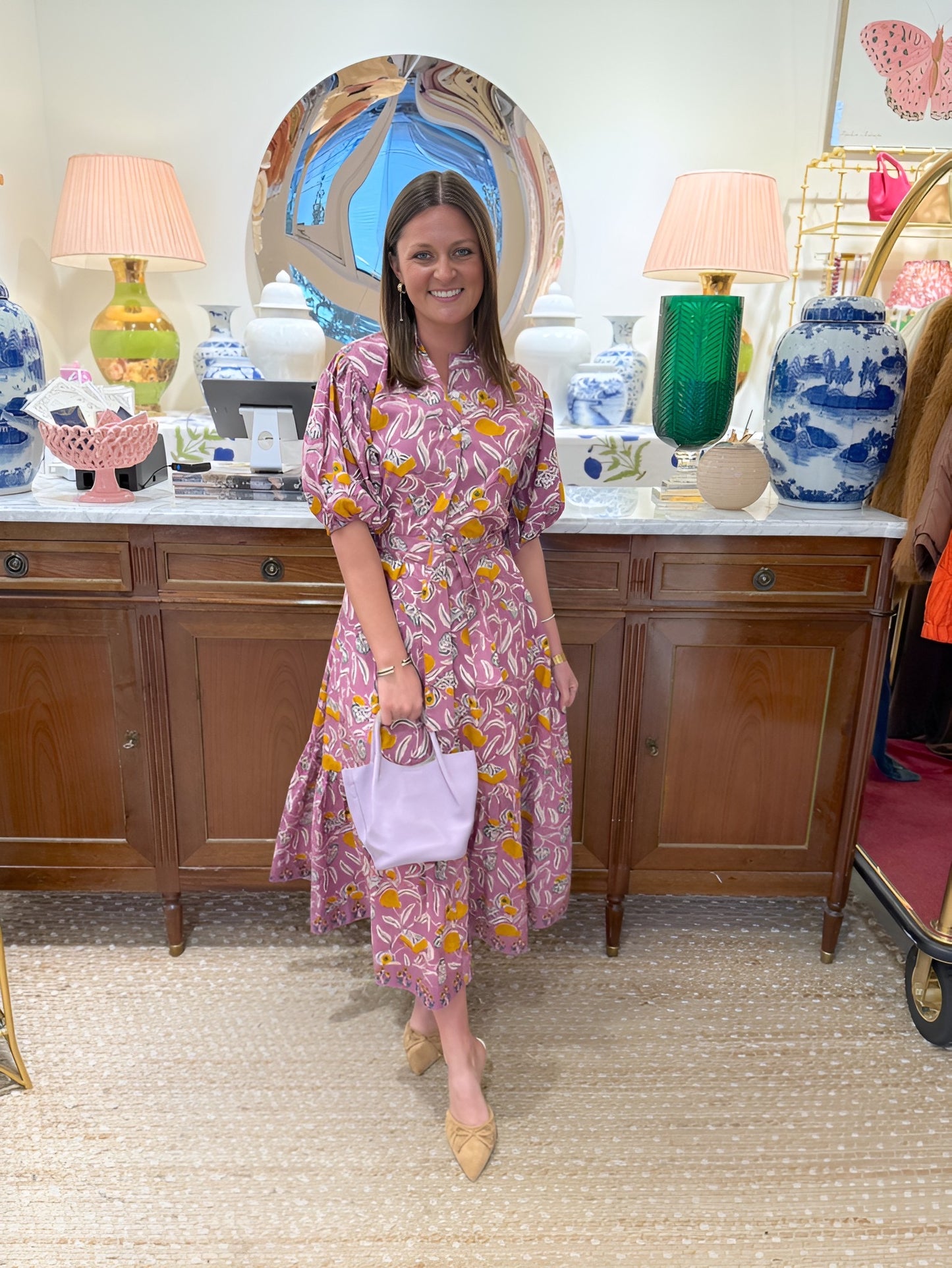 Meg Midi in Purple Floral Vine