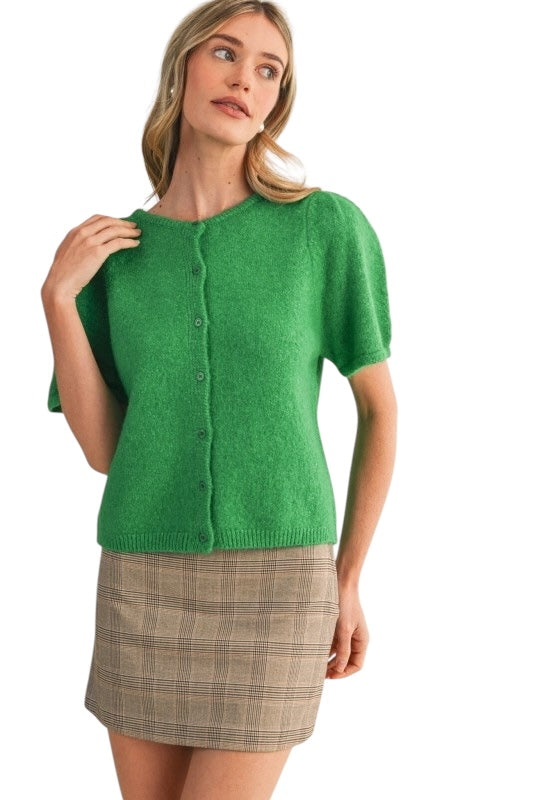 Short Sleeve Cardigan-Green