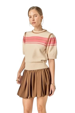 Cream & Coral Short Sleeve Sweater