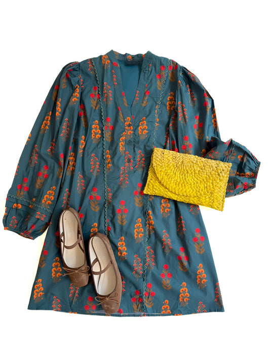 Teal Mixed Florals Poplin Mini