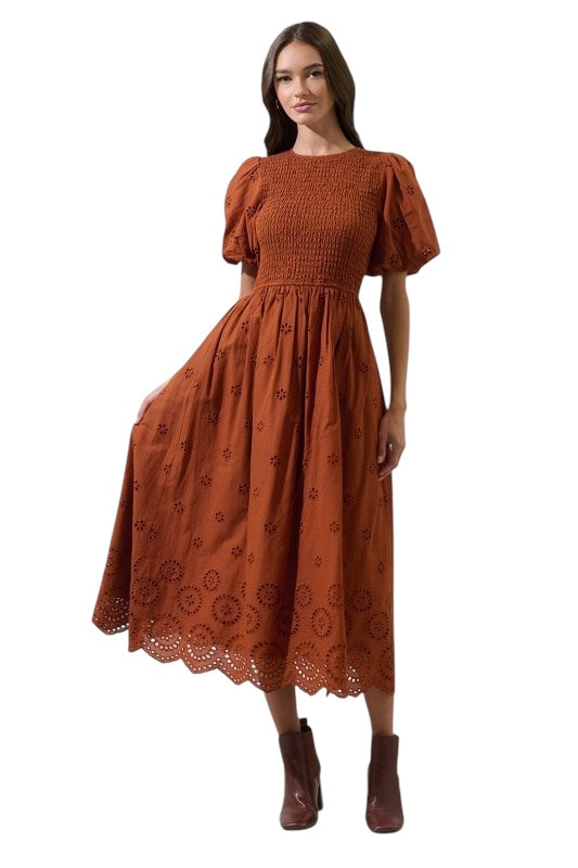 Eyelet Smocked Midi