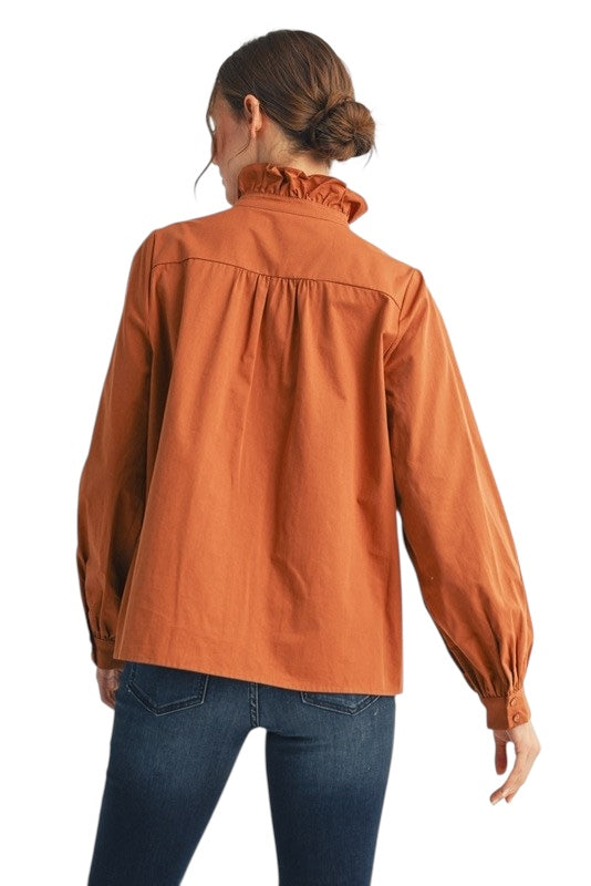 Ruffle Front Poplin Blouse- 3 Colors !!