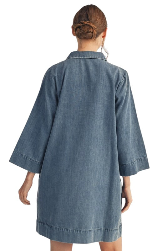 Collared 3/4 Sleeve Denim Shift