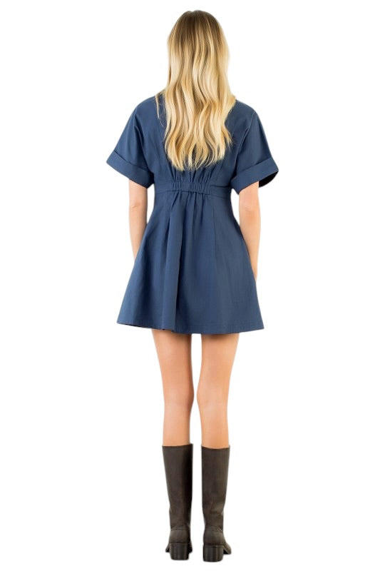 Navy Button Front Mini