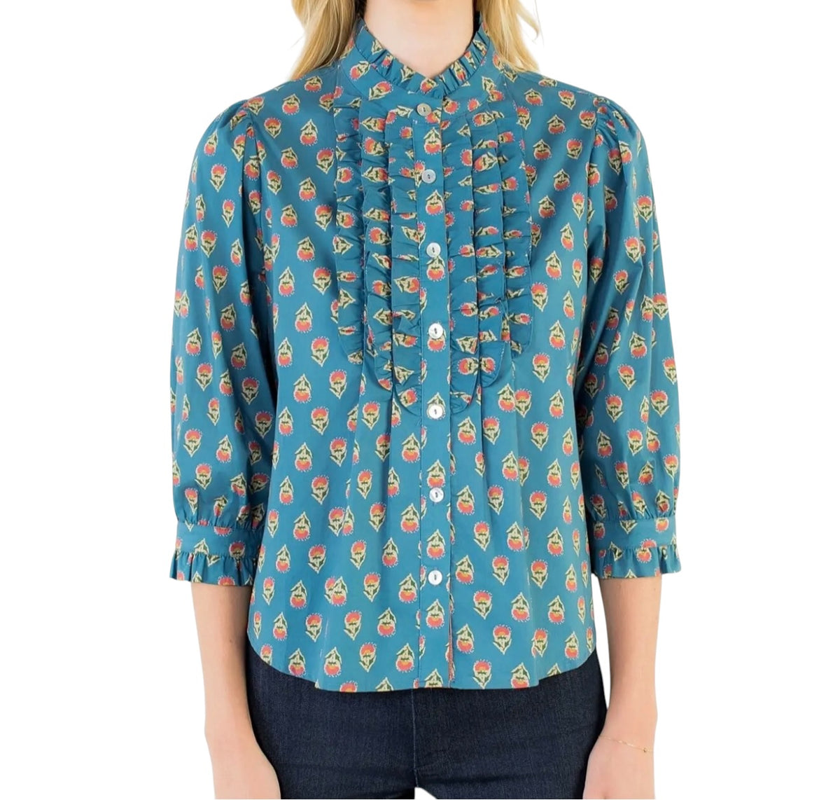 Blue & Rust Floral Blouse