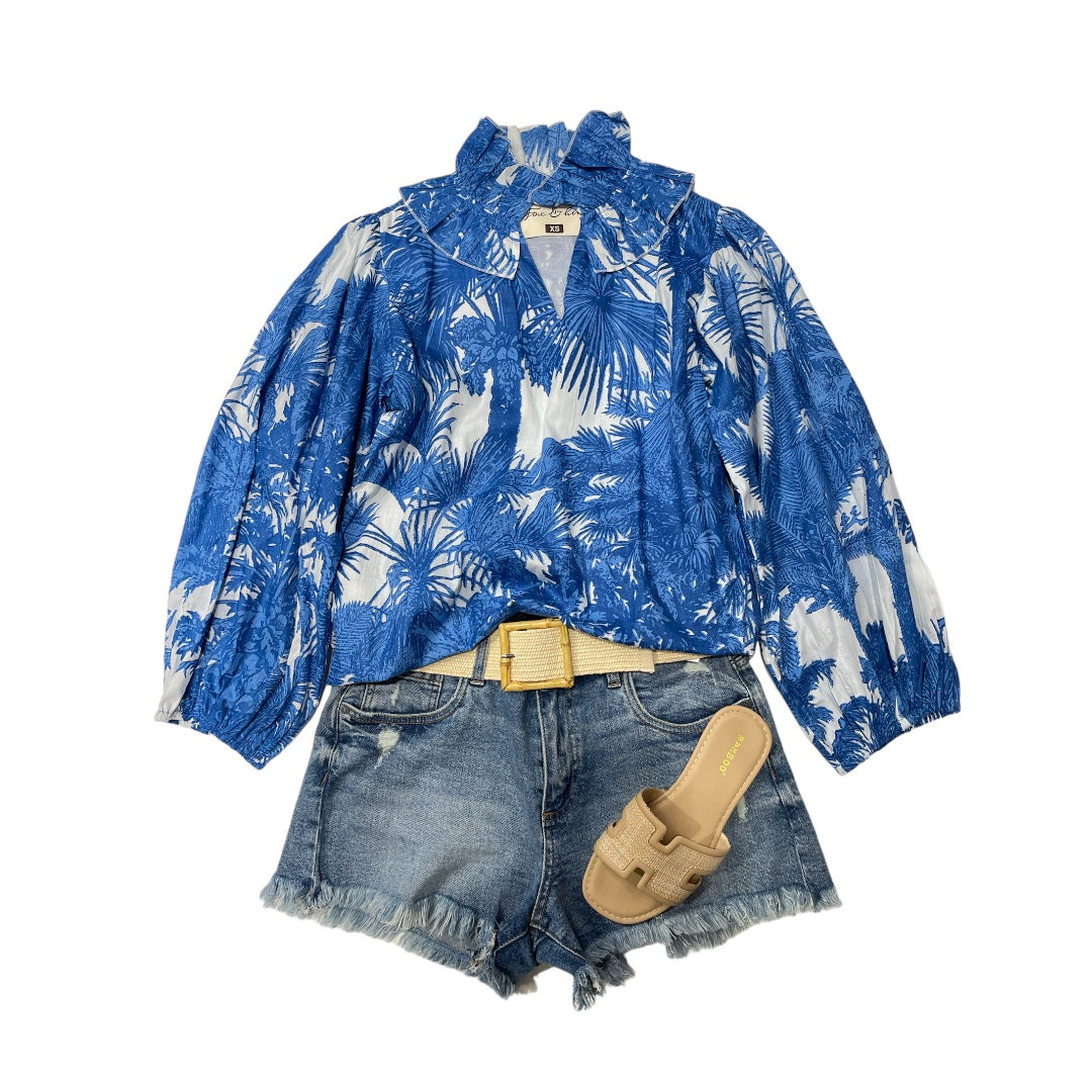 Sophia Blouse in Blue Palms