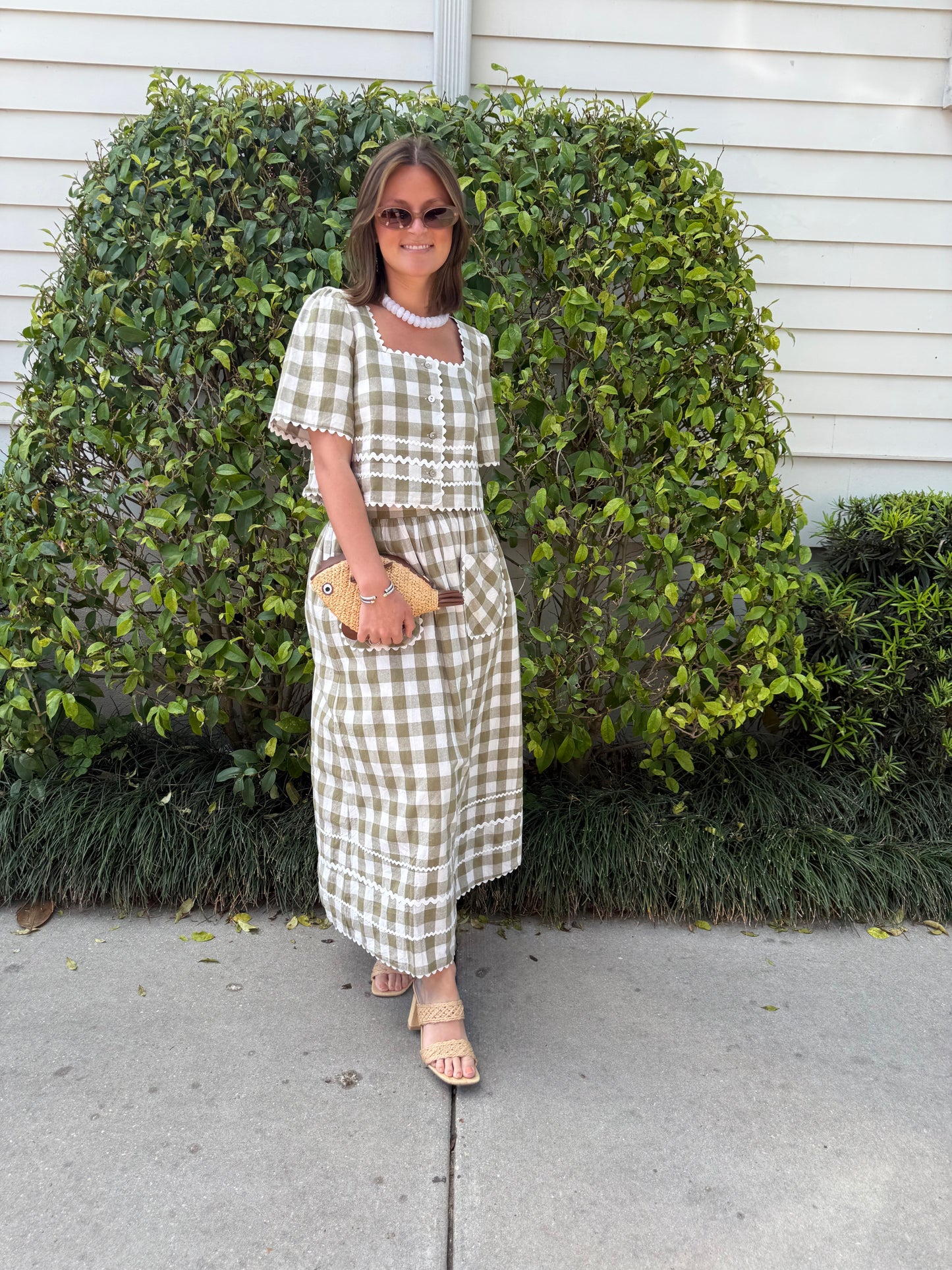 Sage Gingham Midi Skirt