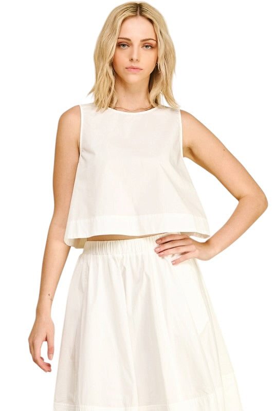 Poplin Flared Tank in White