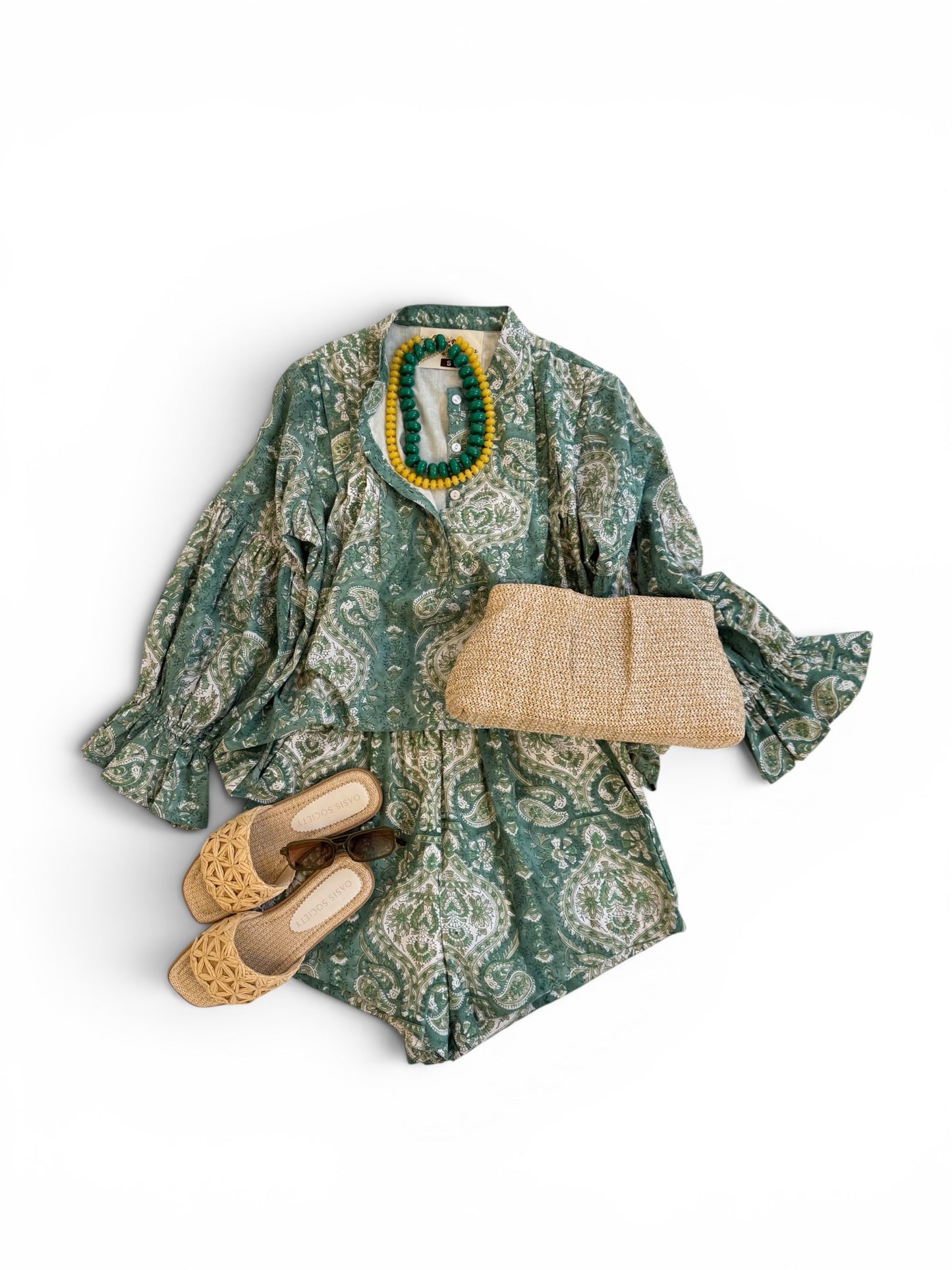 Court Short Set in Green Mosaic